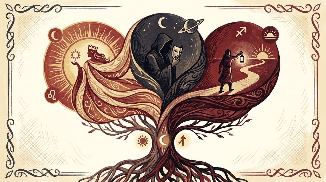 Editorial illustration accompanying the article on Sun, moon and rising signs explained