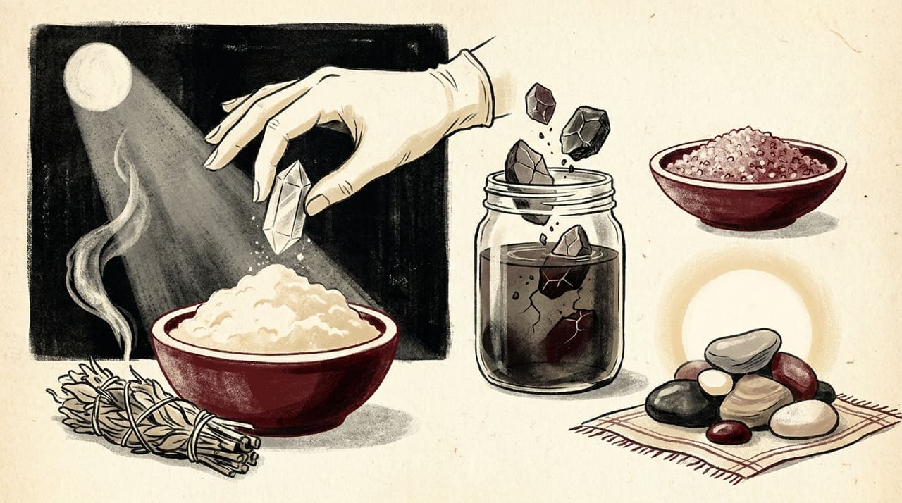 Editorial illustration accompanying the article on How to cleanse your crystals