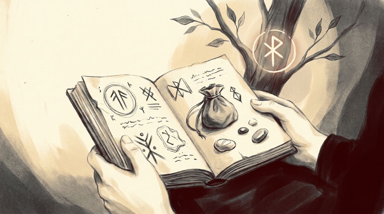 Editorial illustration accompanying the article on Reading the runes: a beginner's guide