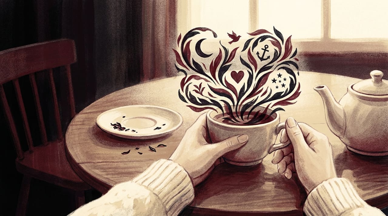 Editorial illustration accompanying the article on Tea-leaf reading, explained