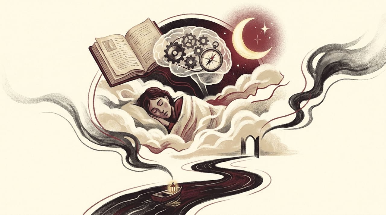 Editorial illustration accompanying the article on Why we dream