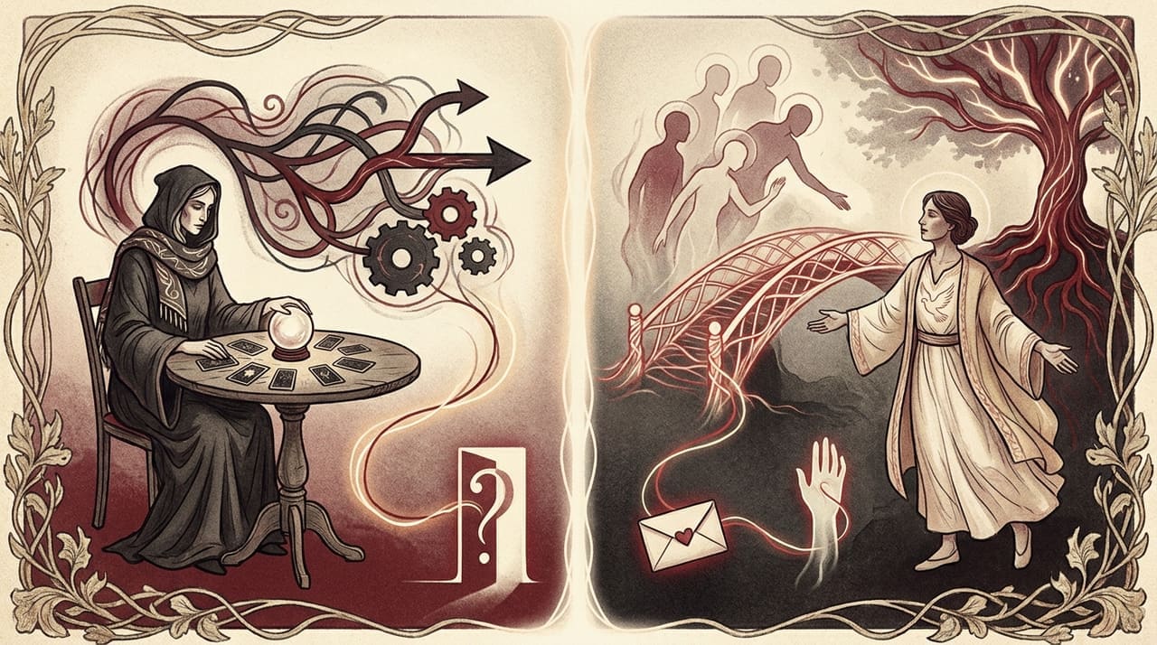 Editorial illustration accompanying the article on Psychic or medium: what's the difference?