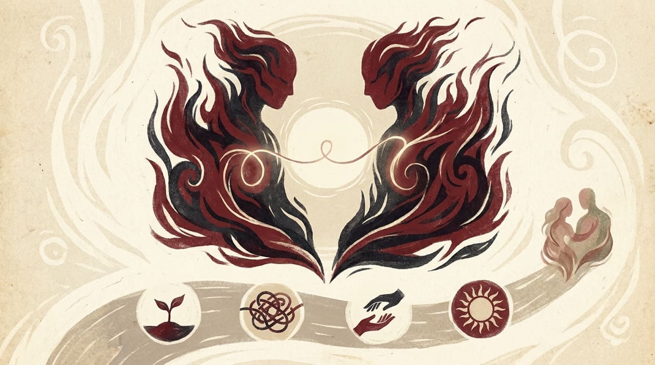 Editorial illustration accompanying the article on Twin flames, explained