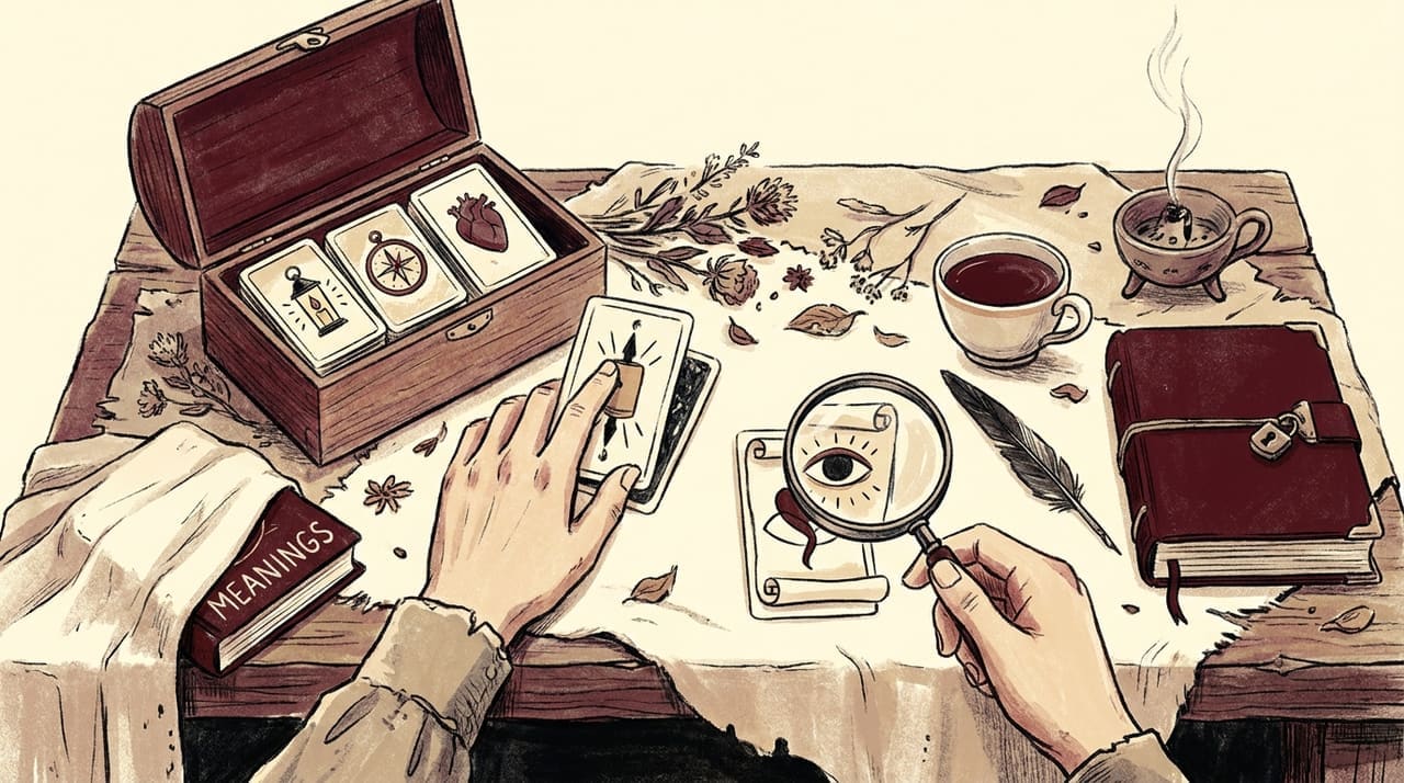Editorial illustration accompanying the article on How to read tarot for beginners
