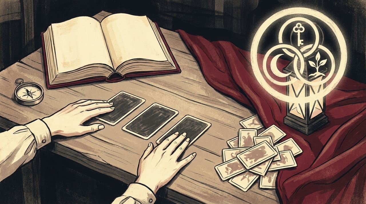 Editorial illustration accompanying the article on The three-card tarot spread